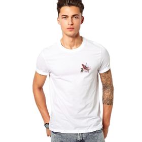 Qivi Çiçek ve Kahverengi Kuş Çizimi Kuş Baskılı Beyaz Erkek T-shirt