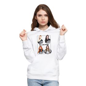 Qivi CKB0126-KDNKP Kpop Blackpink Black Pink Baskılı Örme Kadın Beyaz Sweatshirt