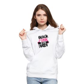 Qivi CKB0202-KDNKP Black Pink In Your Area Baskılı Örme Kadın Beyaz Sweatshirt