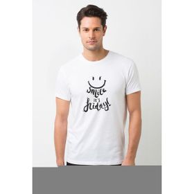 Qivi Cuma Günkü Metin Smile English Art Baskılı Beyaz Erkek T-shirt