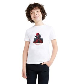 Qivi Deadpool Düşünceli Baskılı Unisex Çocuk Beyaz T-shirt