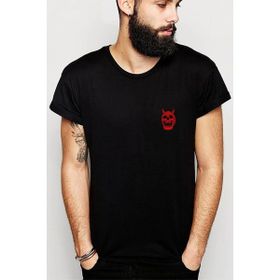 Qivi Devil Red Skull Tumblr Baskılı Siyah Örme Erkek T-shirt