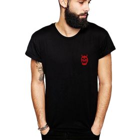 Qivi Devil Red Skull Tumblr Baskılı Siyah Örme Erkek T-shirt