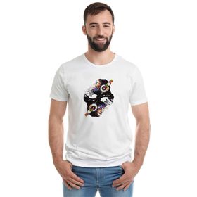 Qivi Dj Monkey Baskılı Beyaz Erkek T-shirt