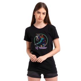 Qivi Dj Yonder Baskılı Örme Siyah Kadın T-shirt
