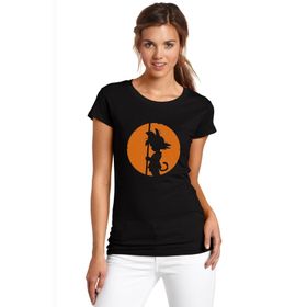 Qivi Dragon Ball Baskılı Örme Siyah RF0327-KDNTS Kadın T-shirt