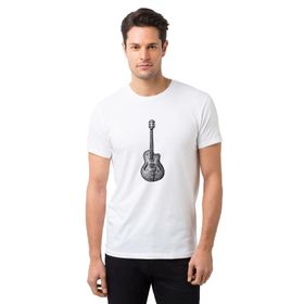 Qivi Drawing Classic Guitar Baskılı Beyaz Erkek T-shirt
