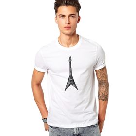 Qivi Drawing Rock Guitar Baskılı Örme Beyaz Erkek T-shirt