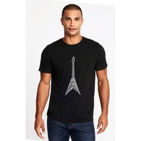 Qivi Drawing Rock Guitar Baskılı Siyah Erkek Örme T-shirt