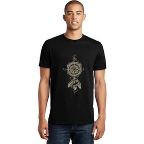 Qivi Dreamcatcher Pusula Baskılı Siyah Erkek Örme T-shirt