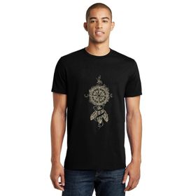 Qivi Dreamcatcher Pusula Baskılı Siyah Erkek Örme T-shirt