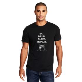Qivi Eat Drum Sleep Repeat Baskılı Siyah Erkek Örme T-shirt