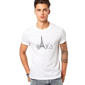 Qivi Eiffel Tower Silhouet Baskılı Örme Beyaz Erkek T-shirt