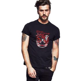 Qivi Eleven Demogorgon Biker Baskılı Siyah Erkek Örme T-shirt