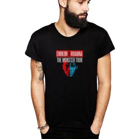 Qivi Eminem FT Rihanna Baskılı Siyah Erkek Örme T-shirt