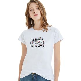 Qivi Escape Alfabeto Fractalmw Baskılı Örme Beyaz Kadın T-shirt