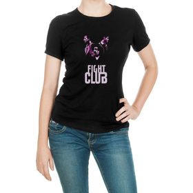 Qivi Fight Club Smoky Baskılı Siyah Örme Kadın T-shirt