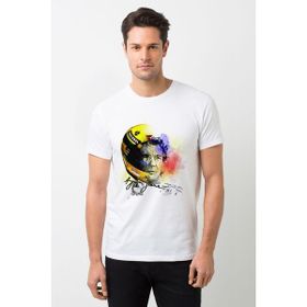 Qivi Formula F1 Ayrton Senna F1 Car Baskılı Beyaz Erkek Örme T-shirt