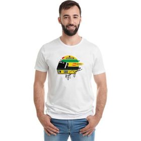 Qivi Formula F1 Ayrton Senna F1 Car Baskılı Beyaz Erkek Örme T-shirt