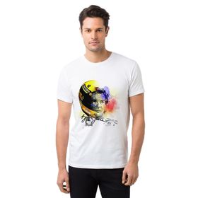 Qivi Formula F1 Ayrton Senna F1 Car Baskılı Beyaz Erkek Örme T-shirt
