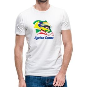Qivi Formula F1 Ayrton Senna F1 Car Baskılı Beyaz Erkek Örme T-shirt