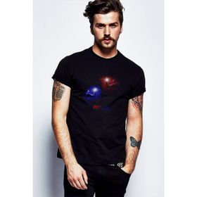 Qivi Fortnite Kırmızı Mavi Baskılı Siyah Erkek Örme T-shirt