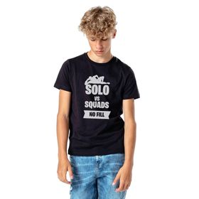 Qivi Fortnıte Solo Vs Squads No Fill Siyah Baskılı Unisex Çocuk T-shirt