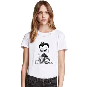 Qivi Friedrich Wilhelm Nietzsche Baskılı Beyaz Kadın Örme T-shirt