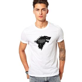 Qivi G O T Stark Baskılı Beyaz Erkek Örme T-shirt