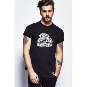 Qivi Gambling Gamer Baskılı Siyah Erkek Örme T-shirt