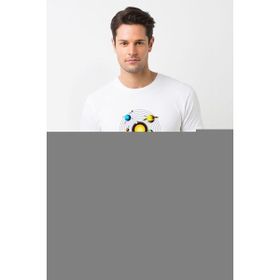 Qivi Gezegenler Baskılı Beyaz Erkek Örme T-shirt