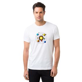 Qivi Gezegenler Baskılı Beyaz Erkek Örme T-shirt