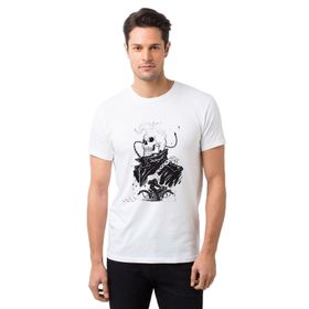 Qivi Ghost Rider Motorsikletci Rider Skull Kurukafa Baskılı Beyaz Erkek Örme T-shirt