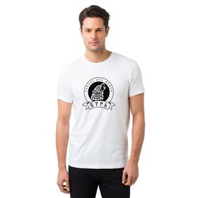 Qivi Göktürk Tengri Biz Menen Baskılı Beyaz Erkek Örme T-shirt