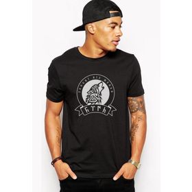 Qivi Göktürk Tengri Biz Menen Baskılı Siyah Erkek Örme T-shirt