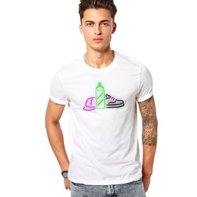 Qivi Grafitti Neon Light Baskılı Beyaz Erkek Örme T-shirt