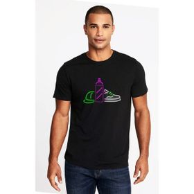 Qivi Grafitti Neon Light Baskılı Siyah Erkek Örme T-shirt