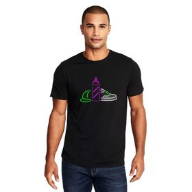 Qivi Grafitti Neon Light Baskılı Siyah Erkek Örme T-shirt