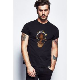 Qivi Groot Music Dans Baskılı Siyah Erkek Örme T-shirt