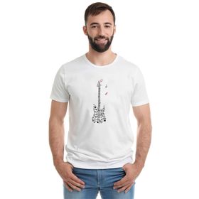Qivi Guitar Melody Tipografi Baskılı Beyaz Erkek T-shirt