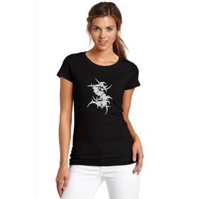 Qivi Heavy Metal Logo Baskılı Siyah Örme Kadın T-shirt