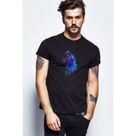 Qivi Howling Wolf Baskılı Siyah Erkek Örme T-shirt