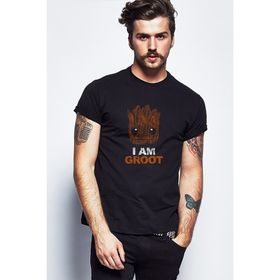 Qivi I Am Groot Baskılı Siyah Erkek Örme T-shirt