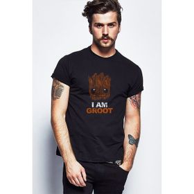 Qivi I Am Groot Baskılı Siyah Erkek Örme T-shirt