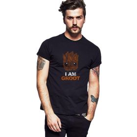 Qivi I Am Groot Baskılı Siyah Erkek Örme T-shirt