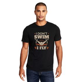 Qivi I Dont Swim I Fly Baskılı Siyah Erkek Örme T-shirt