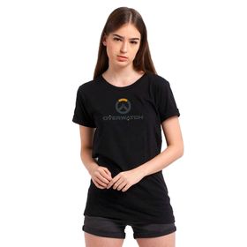 Qivi Icons Transparent Emblem Overwatch 2 Baskılı Siyah Kadın Örme T-shirt
