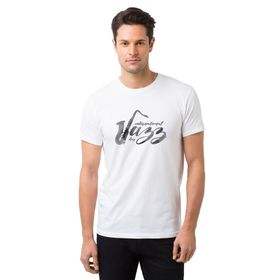 Qivi International Jazz Day Saksafon Baskılı Beyaz Erkek T-shirt