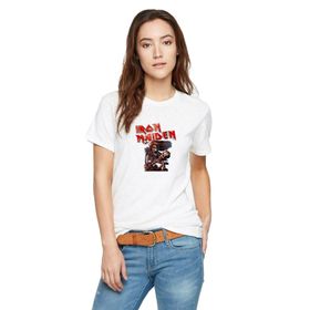 Qivi Iron Maiden Ed Force One Canavar Yolda Baskılı Beyaz Örme Kadın T-shirt