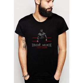 Qivi Iron Mike Tyson Boks Baskılı Siyah Erkek Örme T-shirt